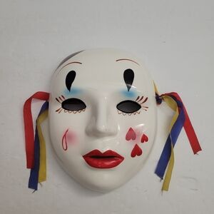 Hand-Painted Porcelain Harlequin Mask with Ribbon Accents. 334